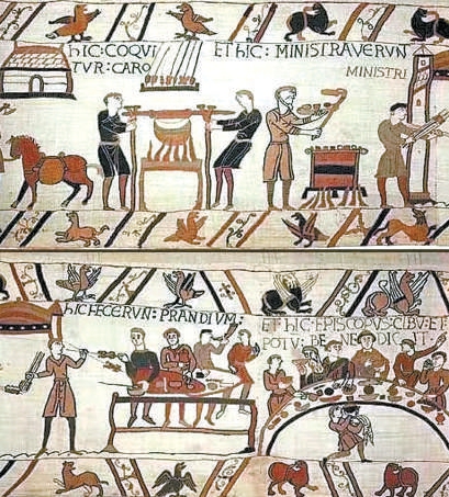 贝叶挂毯描写征服者威廉登陆后第一餐的烧烤